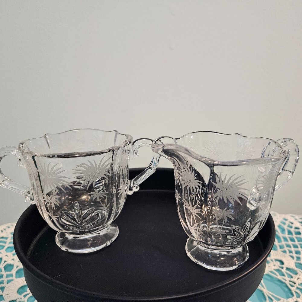 Vintage Fostoria Glass 'Florida Lido' Cream and Sugar Set